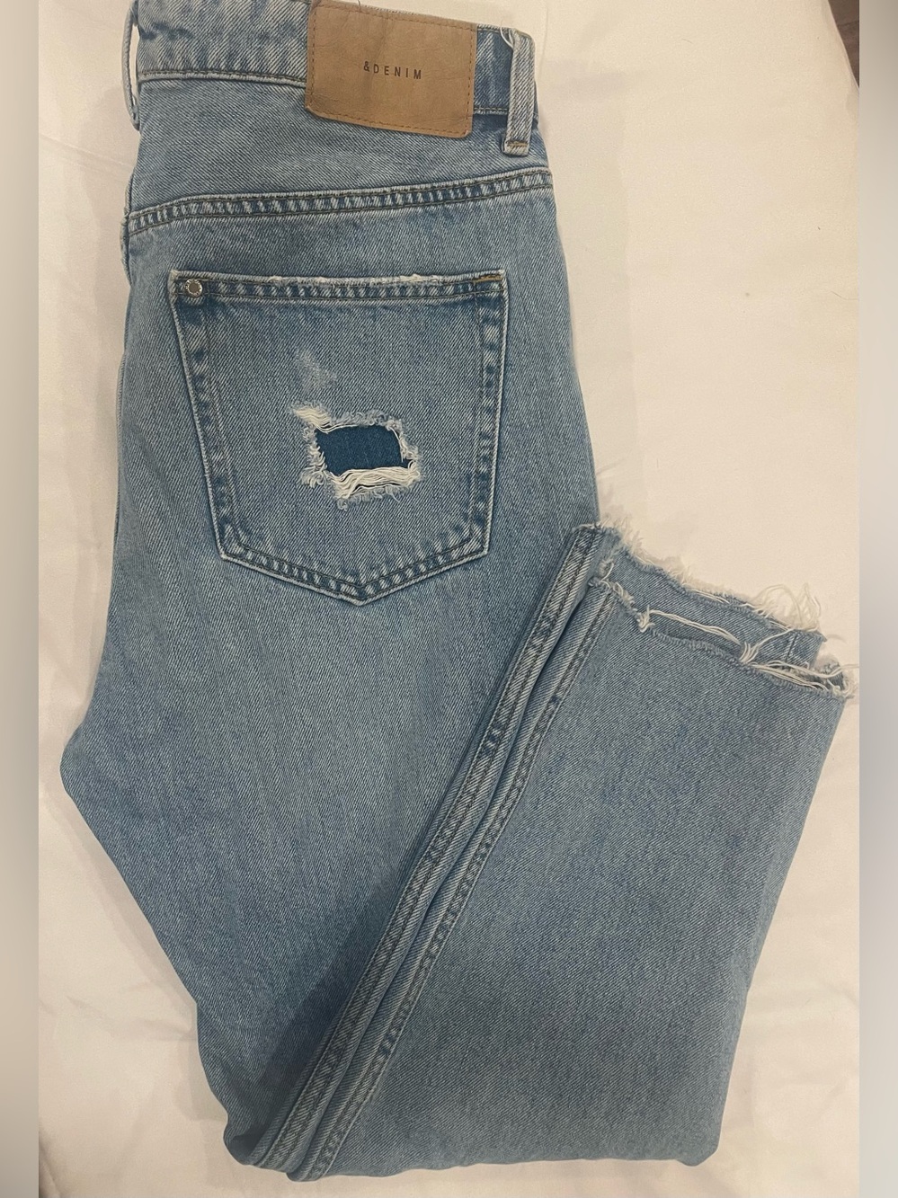 &Denim brand Light Wash Straight Leg Jeans with Distressed Details